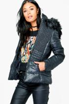 Boohoo Grace Padded Jacket With Faux Fur Hood Black