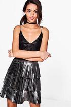 Boohoo Marin Tiered Pleated Metallic Skirt
