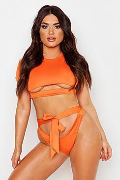 Boohoo Tie Up Cap Sleeve Bikini