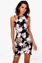 Boohoo Rebecca Floral Strappy Dress Black