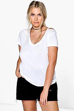 Boohoo Plus Joley Cut Out Neck Premium Tee
