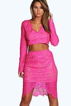 Boohoo Rose Eyelash Lace Midi Skirt
