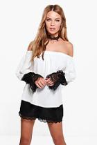 Boohoo Ivy Lace Choker Ruffle Sleeve Top