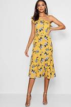 Boohoo Tall Floral One Shoulder Ruffle Midi Dress