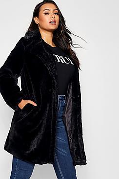 Boohoo Plus Collared Faux Fur Coat