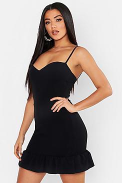 Boohoo Frill Hem Sweetheart Neck Mini Dress