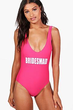 Boohoo Phuket Bridesmaid Slogan Swimsuit