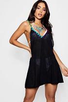 Boohoo Erica Multi Coloured Pom Pom Beach Dress