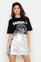 Boohoo Metallic Denim Mini Skirt