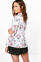Boohoo Wendy Floral Lace Up Back Shirt Multi