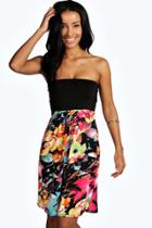 Boohoo Suzie Contrast Top Floral Bandeau Dress Multi