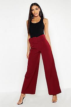 Boohoo Super High Waisted Belted Wide Leg Trouser
