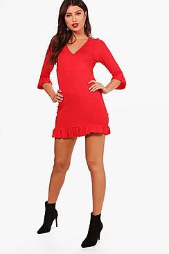 Boohoo Yazmin Ruffle Detail Jersey Tea Dress