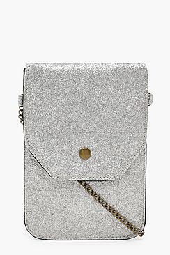 Boohoo Glitter Messenger Bag With Chain