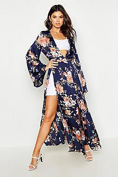 Boohoo Side Split Belted Floral Kimono