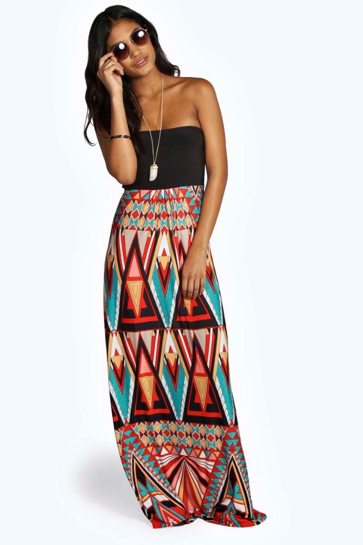 Boohoo Lucy Geo Print Bandeau Maxi Dress Multi