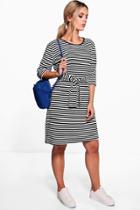 Boohoo Plus Eloise 3/4 Sleeve Tie Waist Midi Dress Multi