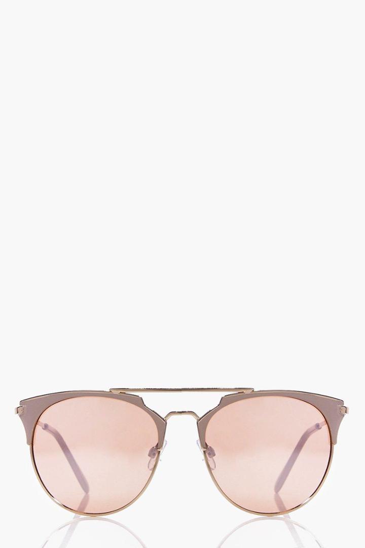 Boohoo Eleanor Mirrored Lense Bar Aviator Sunglasses Pink