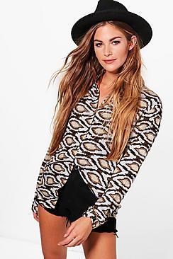 Boohoo Eliza Snake Print Shirt