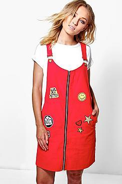Boohoo Pandi Badge Pinafore Dress