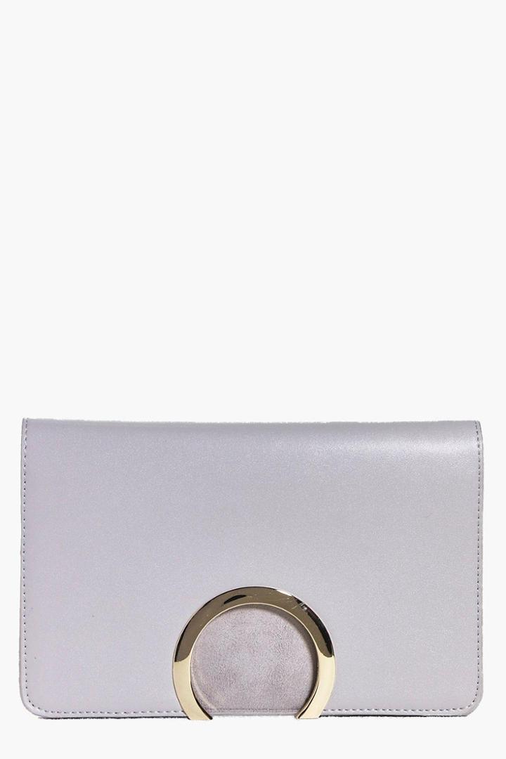 Boohoo Emily Suedette Circle Cut Detail Clutch Grey