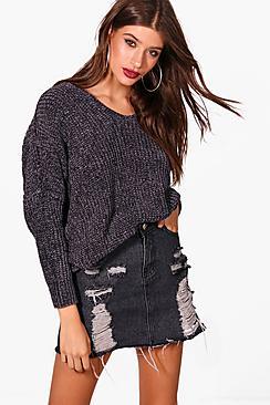 Boohoo Lana Oversized V Neck And Back Chenille Jumper