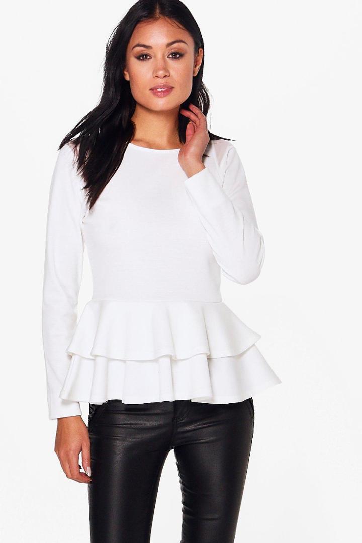 Boohoo Aria Mesh Insert Peplum Top White