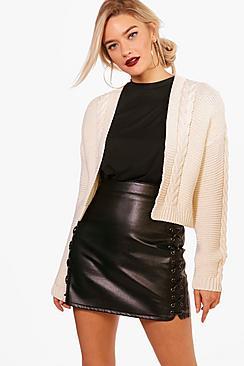 Boohoo Millie Cable Knit Crop Cardigan