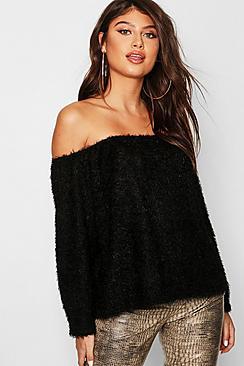 Boohoo Fluffy Knit Oversized V Neck Jumper