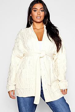 Boohoo Plus Chunky Cable Boyfriend Cardigan