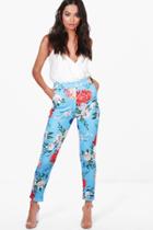Boohoo Lori Tropical Floral Stretch Skinny Trousers Multi