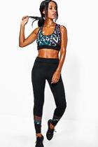 Boohoo Lottie Geo Print & Mesh Insert Running Legging