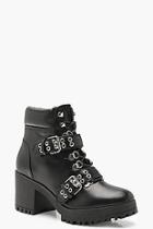 Boohoo Double Strap Lace Up Chunky Hiker Boots