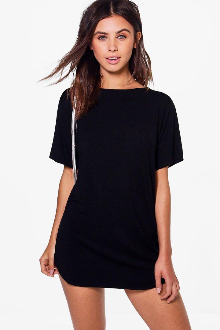 Boohoo Petite Amy Curved Hem T-shirt Dress Black