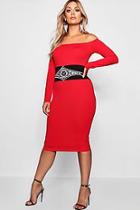 Boohoo Plus Embellished Waist Bardot Dress