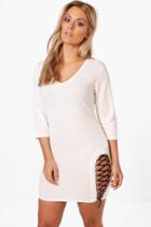 Boohoo Plus Ferne Lace Up Side Detail Bodycon Dress Ivory