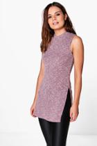 Boohoo Sara Rib Knit Sleeveless Sid Split Tunic Lilac