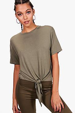 Boohoo Yazzmin Tie Front T-shirt