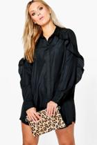 Boohoo Plus Jessie Ruffle Sleeve Shirt Dress Black