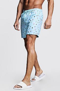 Boohoo Paradise Print Mid Length Swim Short