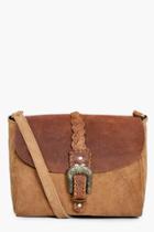 Boohoo Ellie Boutique Leather & Suede Buckle Day Bag Tan