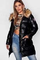 Boohoo Plus Faux Fur Trim Line Puffer Jacket