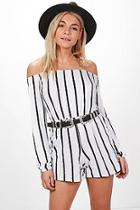 Boohoo Selena Striped Off The Shoulder Playsuit