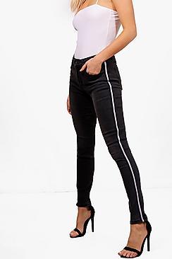 Boohoo Michelle High Rise Sport Stripe Skinny Jeans