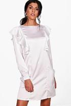 Boohoo Maya Satin Ruffle Front Dress