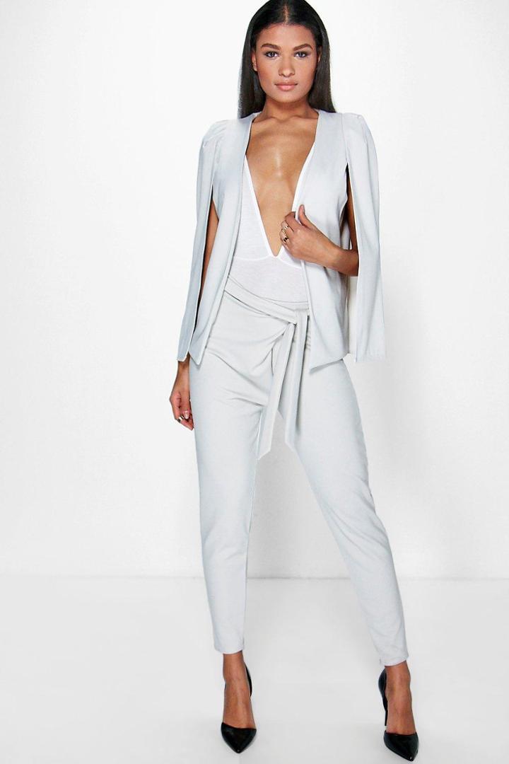 Boohoo Alexis Tie Waist Wrap Front Trouser Grey
