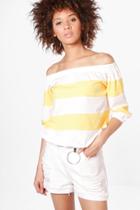 Boohoo Brenda Striped Bardot Top Yellow