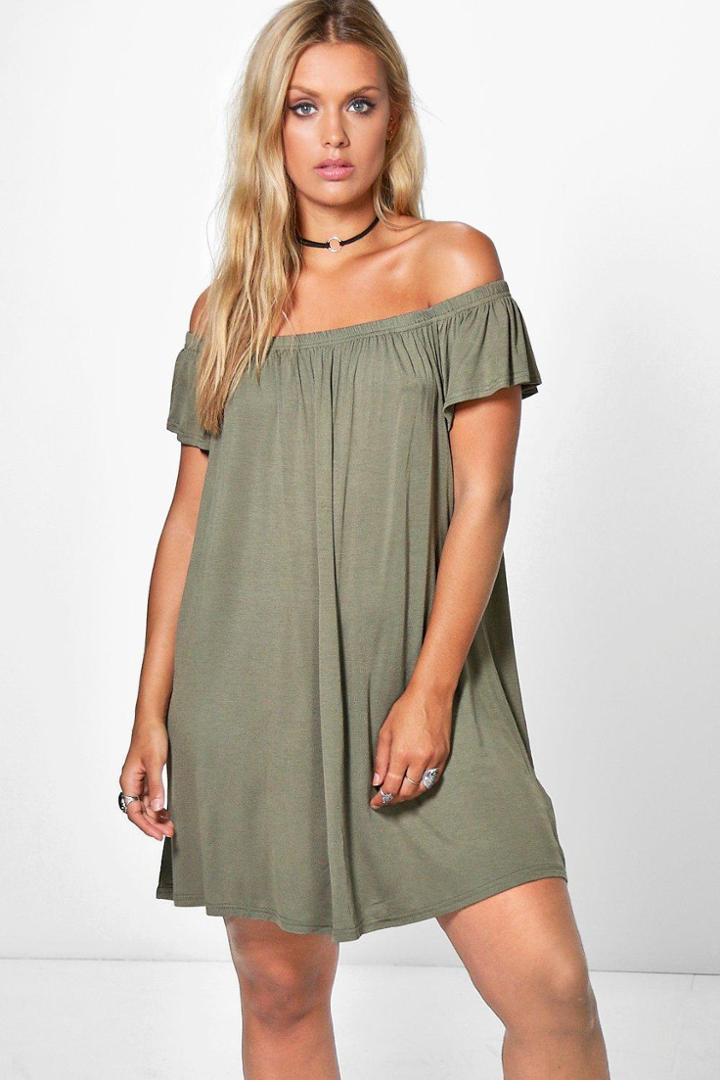 Boohoo Plus Karina Drape Sleeve Mini Dress Khaki