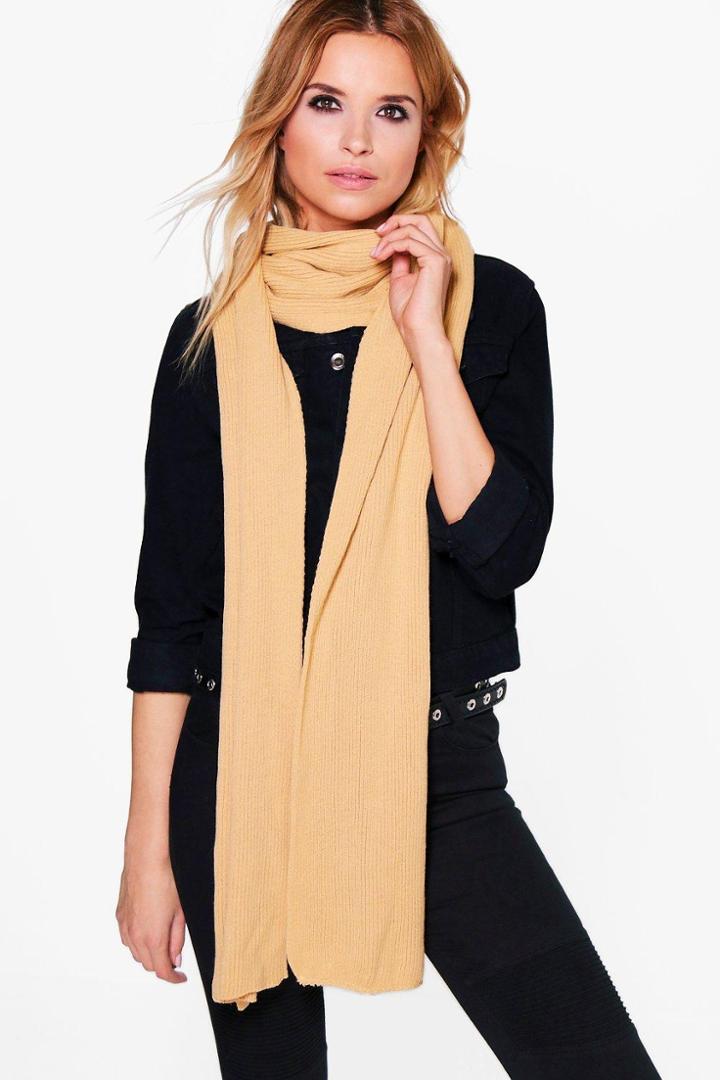 Boohoo Kara Super Soft Extra Long Knit Scarf Camel