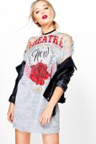 Boohoo Zoe Slashed Shoulder Knit Band Tee Dress Grey